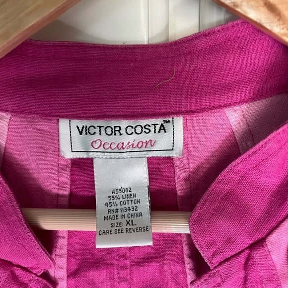 Vintage Victor Costa Occasion Barbie Pink Linen Cotton Patchwork Jacket - Picture 4 of 6